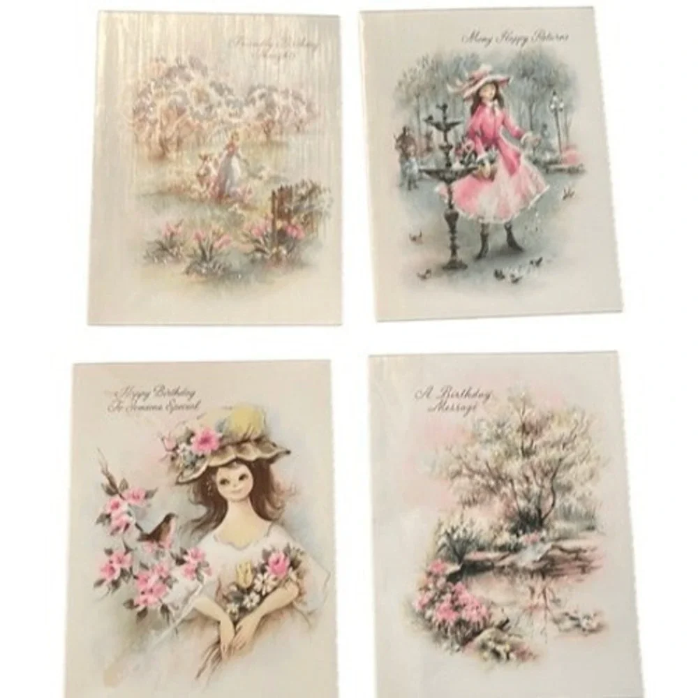 Vintage 1950s Coronation Collection Glitter‎ Birthday Cards Lot of 4 Parchment
